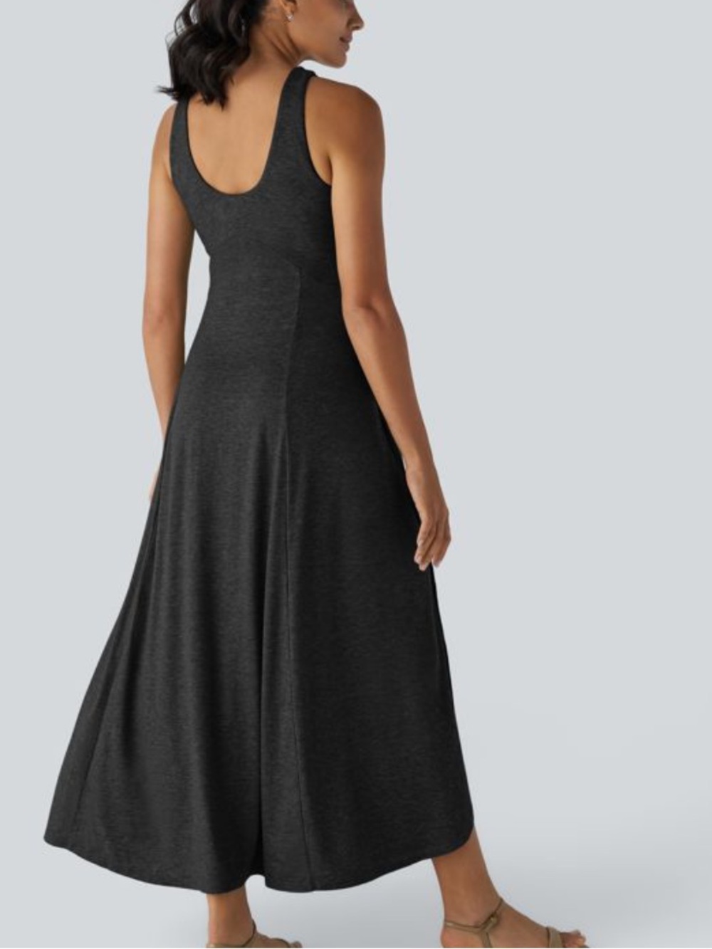 EUC Halara U Neck Flowy Casual Tank Dress in Black - Picture 2 of 9